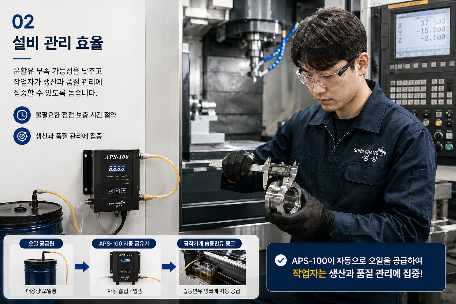 APS-100 설비 관리 효율 - 작업자가 생산과 품질 관리에 집중하는 현장 이미지